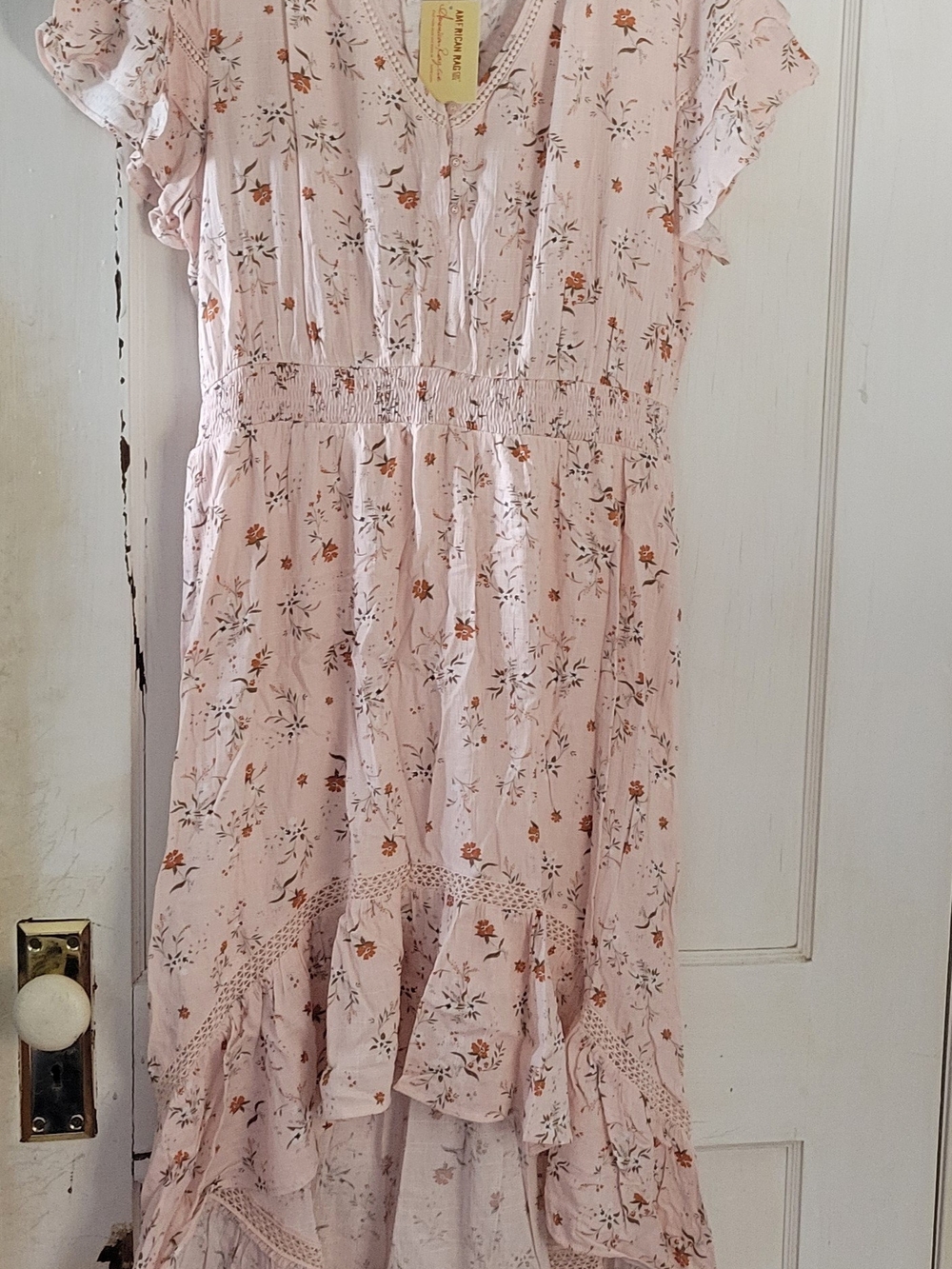 American Rag Pale Pink Floral Ruffle Casual High Low Dress